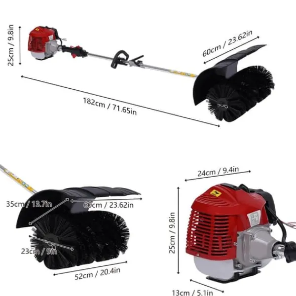 New Kraftig håndholdt børstemaskine, 52 cc 1,25 kW, benzindrevet, rød, til indkørsel, kunstgræs, sne og blade Havemaskiner