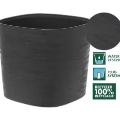 New Kruka med vattenreserv - GARDEN ID Respect - Black-Anth 20 x 20 cm - 100% hushållsavfall - 100% återvinningsbart - Strukturerad yta. Krukker & Plantebeholdere