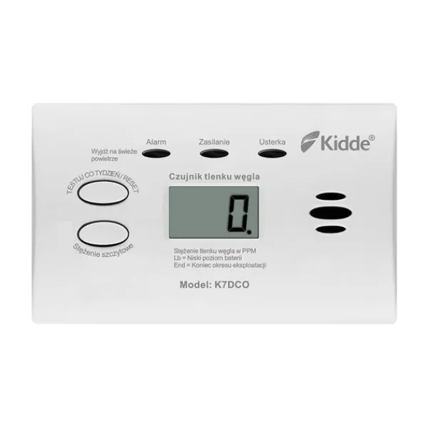 Røg- & Kulmonoxiddetektorer^Kuliltedetektor Kidde K7DCO med display Hvid
