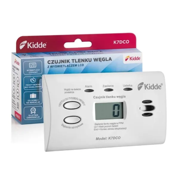 Røg- & Kulmonoxiddetektorer^Kuliltedetektor Kidde K7DCO med display Hvid