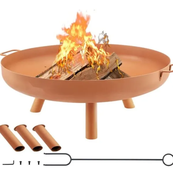 Clearance Kulsotåls bålskål, 30" dyb, til udendørs brug. Perfekt til terrasser, camping og haver. Inkluderer drænhul og bærbare håndtag. Tilbehør Til Brændeovne & Pejse