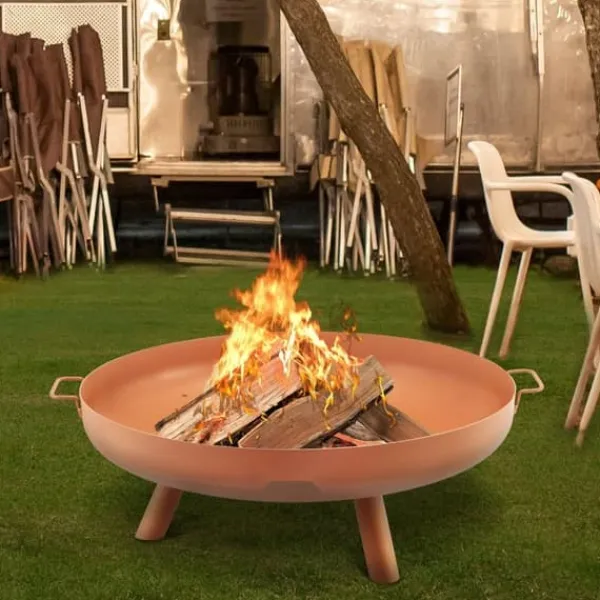 Clearance Kulsotåls bålskål, 30" dyb, til udendørs brug. Perfekt til terrasser, camping og haver. Inkluderer drænhul og bærbare håndtag. Tilbehør Til Brændeovne & Pejse