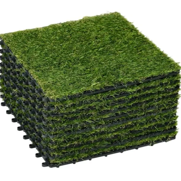 Outlet Kunstgræs 10 stk. 30×30 cm, 25 mm – altan og have, mørkegrøn, nem at vedligeholde Havedekorationer