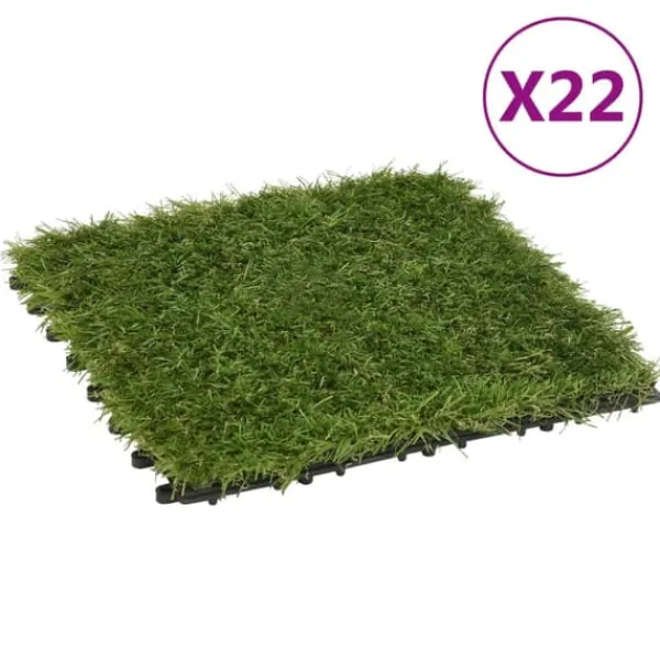 Havedekorationer^Kunstgræsfliser - 22 stk. 30x30 cm | Farve: Grøn | Vedligeholdelsesfri græsplæne