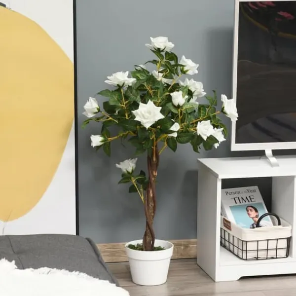 Kunstig rosenbusk 90 cm med potte, til hjem, kontor & have Blomster