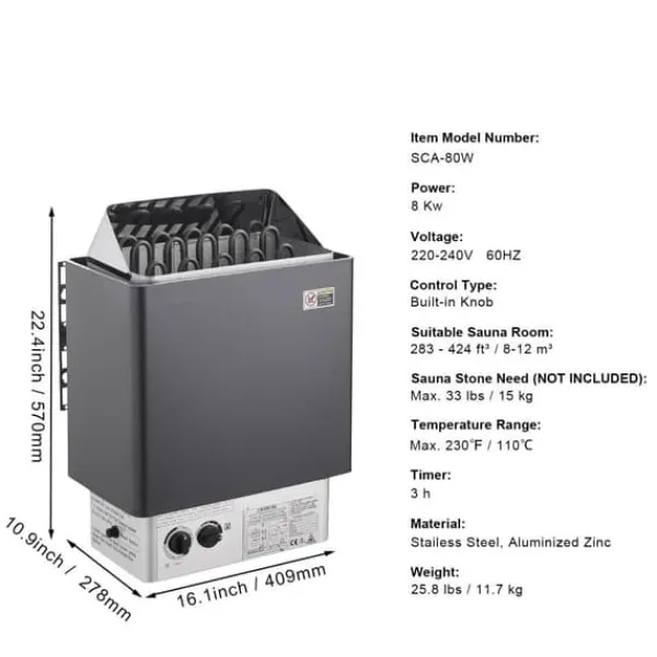 Sauna^8KW Elektrisk Saunaovne, Indbygget Styring, Ideel til 8-12 m³ Hjemmespa, Energibesparende, Hurtig Opvarmning