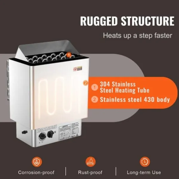 Sauna^8KW Elektrisk Saunavarmer, Indbygget Kontrol, Rustfrit Stål, til 8-12 m³ HomeSpa, Effektiv Opvarmning, Energibesparende