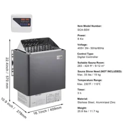 Best 8KW Elektrisk Saunavarmer, Digital Controller, Til 8-12 m³, Ideel til hjemme spa, Effektiv og energieffektiv varmeenhed Sauna