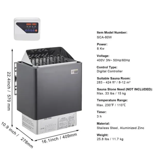 Best 8KW Elektrisk Saunavarmer, Digital Controller, Til 8-12 m³, Ideel til hjemme spa, Effektiv og energieffektiv varmeenhed Sauna