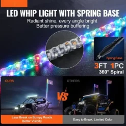 Online LED Piskelygte med Spiral Antenne 1 stk 3FT RGB, Fjernbetjening via App. Flag & Vindposer