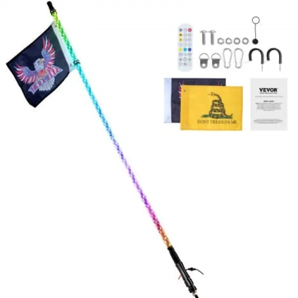 Flag & Vindposer^LED Piskelys, 153x3,1 cm, RGB, Vandtæt, Spiral, Offroad-belysning