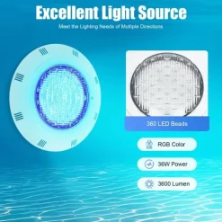Pool- & Spatilbehør^LED poollampe - Undervandslampe - 12 V AC - 10 W - 360 LED - 3600 lm - IP68 - 29,5 x 7 cm - Hvid