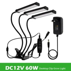 Best LED Vækstlys, Fuld Spektrum, Dæmpbar Timing, 12V Adapter 60W Kit Til Plante- & Urtedyrkning