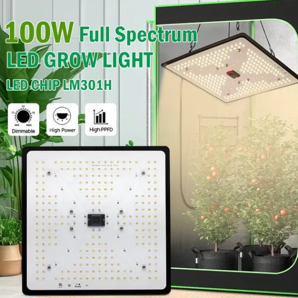 Krukkeplanter Indendørs^LED Vækstlys, Fuldt Spektrum, Dæmpbar Design,100W