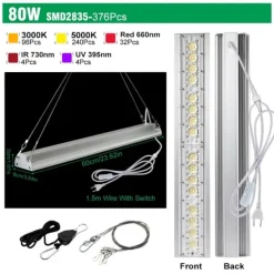 Best LED Vækstlys, Fuldt Spektrum, Energi Effektiv,80W Kit Til Plante- & Urtedyrkning