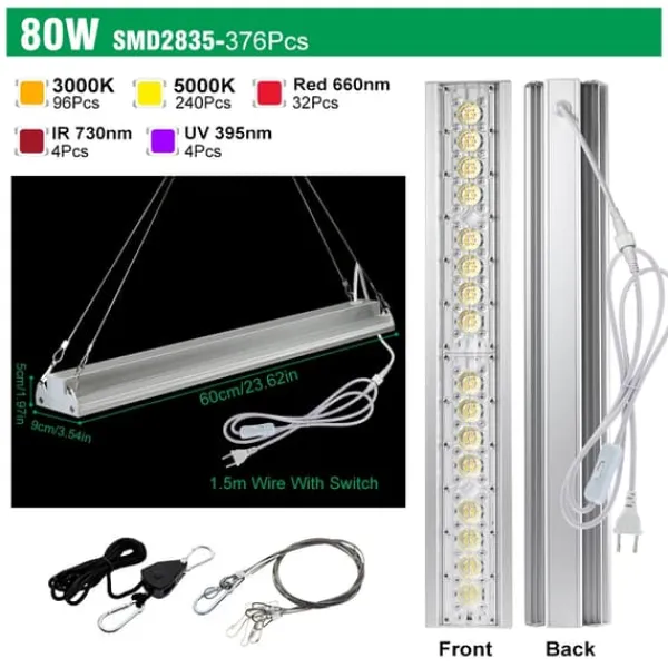 Best LED Vækstlys, Fuldt Spektrum, Energi Effektiv,80W Kit Til Plante- & Urtedyrkning