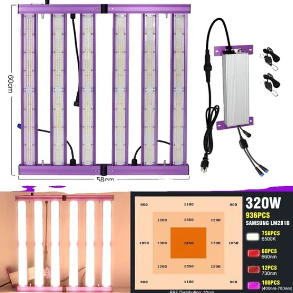 Kit Til Plante- & Urtedyrkning^LED Vækstlys, Høj PPFD 240W/320W/480W, Dæmpbar med LM281B Chip,320W