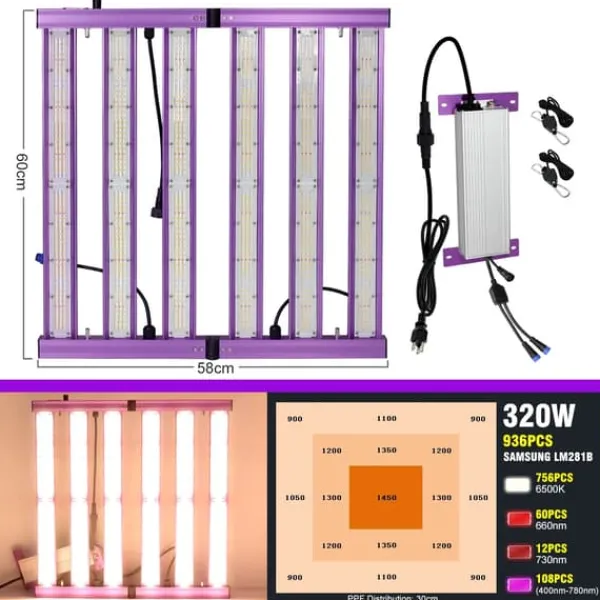Kit Til Plante- & Urtedyrkning^LED Vækstlys, Høj PPFD 240W/320W/480W, Dæmpbar med LM281B Chip,320W