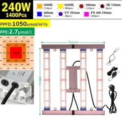 Clearance LED Vækstlys Panel, Dæmpbar Lysstyrke, Høj PPFD Ydelse,240W Kit Til Plante- & Urtedyrkning