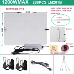Best LED Vækstlys, Quantum Sunlike Fuldt Spektrum, Plante Fabrikker Drivhuse,1200WMAX IR UV Pro Kit Til Plante- & Urtedyrkning