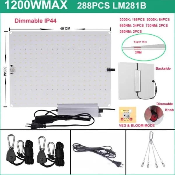 Best LED Vækstlys, Quantum Sunlike Fuldt Spektrum, Plante Fabrikker Drivhuse,1200WMAX IR UV Pro Kit Til Plante- & Urtedyrkning