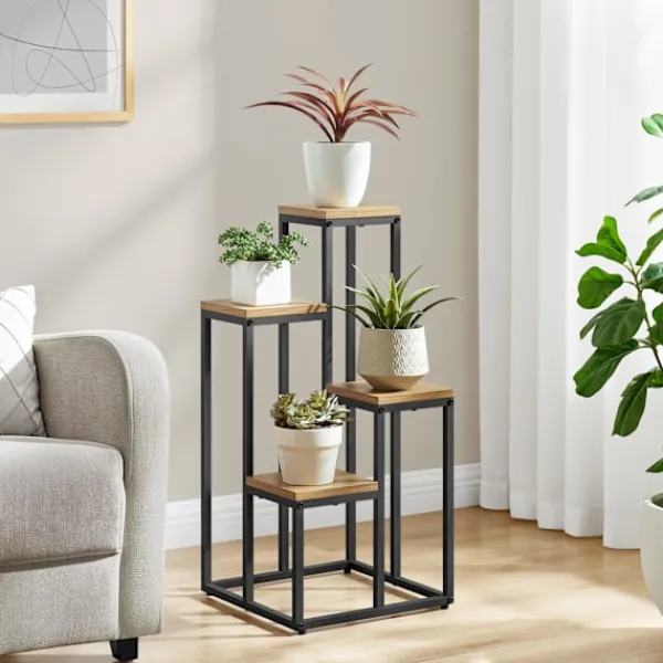 Discount Leobert Reol/Plantehylde 4 Hylder I Eg/Sorte Ben 78X9X41 Plantestativer