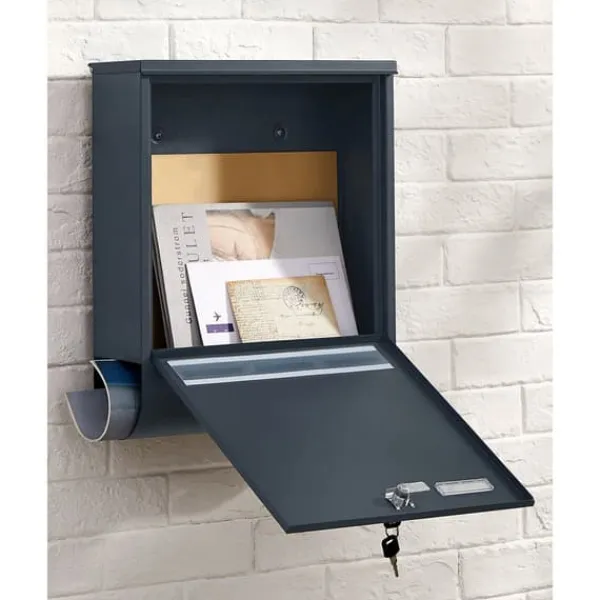 Postkasser & Brevindkast^Letterbox - Med avisbakke og navneskilt - Lås og nøgle - Anthracite