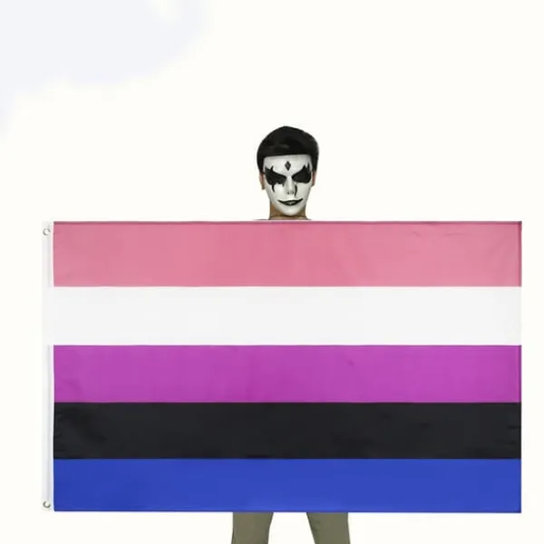 Clearance LGBT REGNBUEFLAG STOR 90x150cm GENDFLUID F4 Flag & Vindposer
