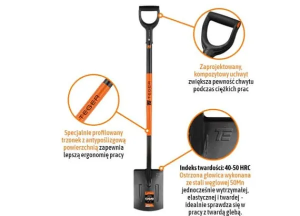 Sale Lige spade på metalhåndtag, (længde 1250 mm), Teger Haveværktøj