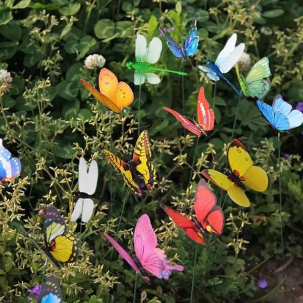 Havedekorationer^Lollanda 10 stk sommerfuglepynt + 24 stk guldsmede 3D havepynt til udendørs brug, planter, urtepotter, terrasse og havedekoration