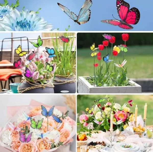 Havedekorationer^Lollanda 10 stk sommerfuglepynt + 24 stk guldsmede 3D havepynt til udendørs brug, planter, urtepotter, terrasse og havedekoration