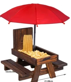 Til Fugle & Småvildt^Lollanda Bordsæt til egern – udendørs picnicbord med parasol til fodring af fugle og egern, dekorativ havestation