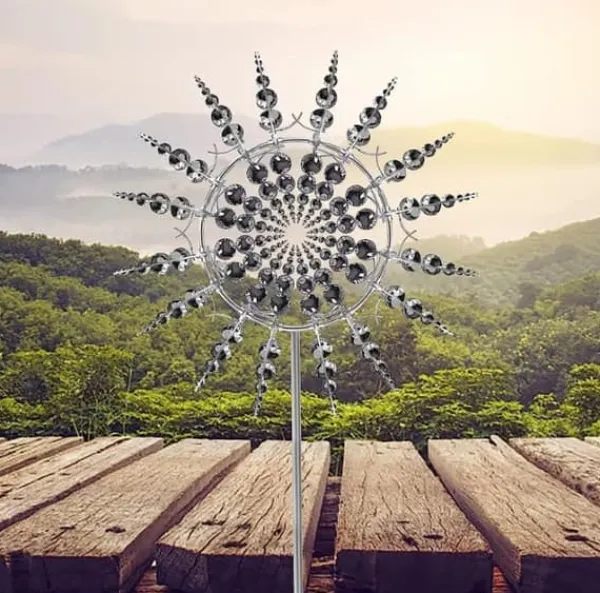 Vinddekoration^Lollanda 3D Metal Wind Wheel til have, solcelledrevet, rustfrit stål, stabil, støjsvag, dekorativ til terrasse og græsplæne