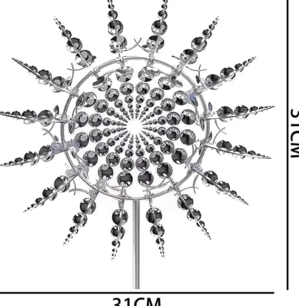 Vinddekoration^Lollanda 3D Metal Wind Wheel til have, solcelledrevet, rustfrit stål, stabil, støjsvag, dekorativ til terrasse og græsplæne