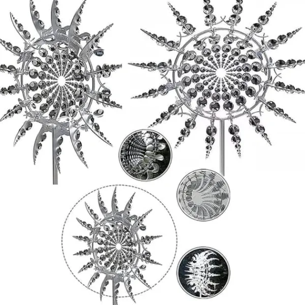 Vinddekoration^Lollanda 3D Metal Wind Wheel til have, solcelledrevet, rustfrit stål, stabil, støjsvag, dekorativ til terrasse og græsplæne