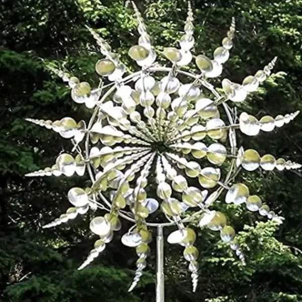 Vinddekoration^Lollanda 3D Metal Wind Wheel til have, solcelledrevet, rustfrit stål, stabil, støjsvag, dekorativ til terrasse og græsplæne
