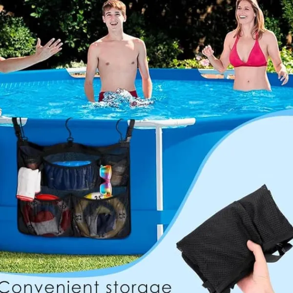 Pool- & Spatilbehør^Lollanda Poolopbevaring, Opbevaring til pool 61x51cm til legetøj – Netpose med ophængskrog, til pool, strandfester, camping og strandfester
