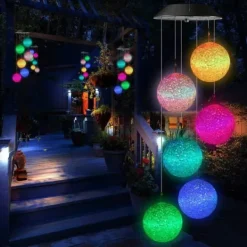 Discount Lollanda sfærisk solbaseret vindklokke til have, 6 LED vandtæt solvindklokke, flerfarvet Vinddekoration