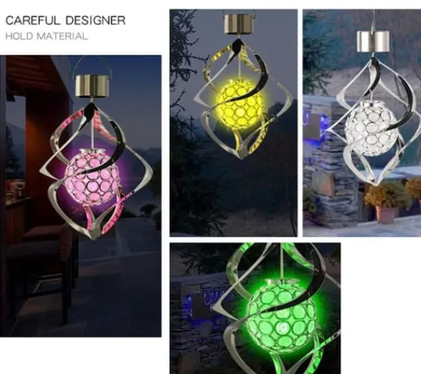 Vinddekoration^Lollanda Solar Powered Wind Chime Lampe, Wind Chime med RGB, Wind Chime med Solar PV LED, IP65, Wind Chime Haven Dekoration Udendørs Belysning