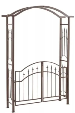 Buer, Spalier, Lysthuse Uden Tag^Luxor Exclusive Iron Rose Arch with Gate - Heavy Duty Metal Climbing Plant Support, Brown, 220cm Height