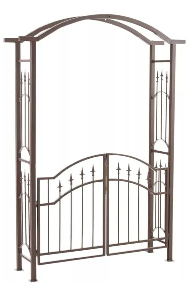 Buer, Spalier, Lysthuse Uden Tag^Luxor Exclusive Iron Rose Arch with Gate - Heavy Duty Metal Climbing Plant Support, Brown, 220cm Height