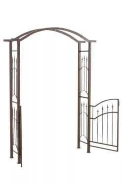 Buer, Spalier, Lysthuse Uden Tag^Luxor Exclusive Iron Rose Arch with Gate - Heavy Duty Metal Climbing Plant Support, Brown, 220cm Height