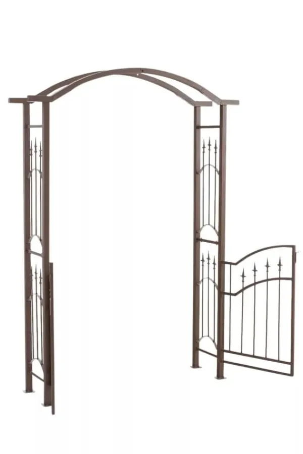 Buer, Spalier, Lysthuse Uden Tag^Luxor Exclusive Iron Rose Arch with Gate - Heavy Duty Metal Climbing Plant Support, Brown, 220cm Height