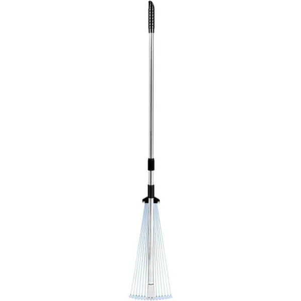 New Løvrive - Teleskopisk haverive - 15 Metaltænder - Justerbar bredde 19–57 cm - Teleskopskaft 81,3–160 cm - Rustfrit stål - Til løv og græsplæne Haveværktøj