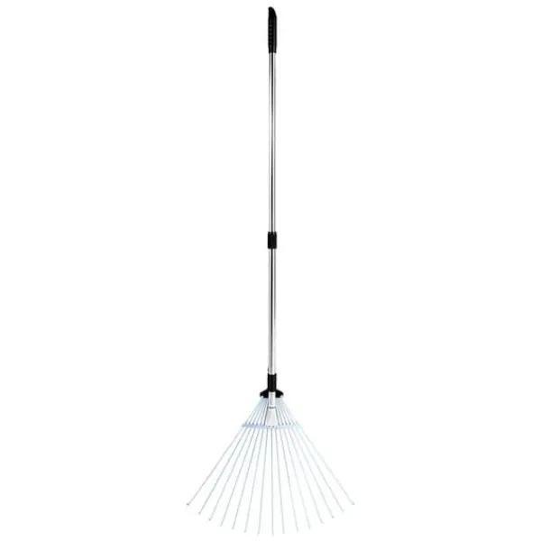 New Løvrive - Teleskopisk haverive - 15 Metaltænder - Justerbar bredde 19–57 cm - Teleskopskaft 81,3–160 cm - Rustfrit stål - Til løv og græsplæne Haveværktøj