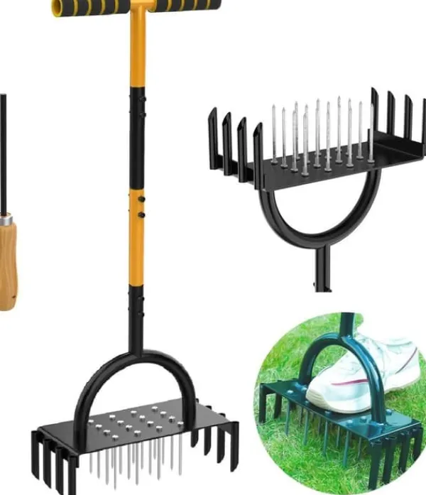 Discount Manuel plænelufter, ergonomisk håndtag, holdbar konstruktion - 2-i-1 værktøj med 16 pigge og 8 kerner Havemaskiner