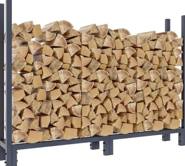 Tilbehør Til Brændeovne & Pejse^Martin Anthracite Metal Firewood Rack with Cover - Steel Tube Construction, 25x160x115 cm