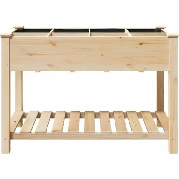 Plantningsbænke^Massiv Blomsterkrukke med Hylde - Træplantkasse | Farve: Beige | Størrelse: 115x59x76.5 cm