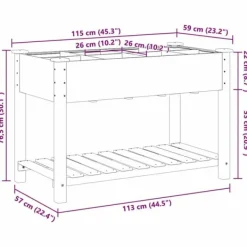 Plantningsbænke^Massiv Blomsterkrukke med Hylde - Træplantkasse | Farve: Beige | Størrelse: 115x59x76.5 cm
