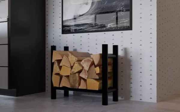 Tilbehør Til Brændeovne & Pejse^Medya Round Metal Firewood Rack Stand, Black - 30x60x60 cm